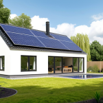 Sustainable Home**

A modern Dutch house with solar panels on the roof and lush green landscaping. Showcasing energy-efficient windows and a smart thermostat interface inside. Focus on clean lines, natural light, and a sense of eco-friendly living. The scene should convey comfort, innovation, and sustainability.

**